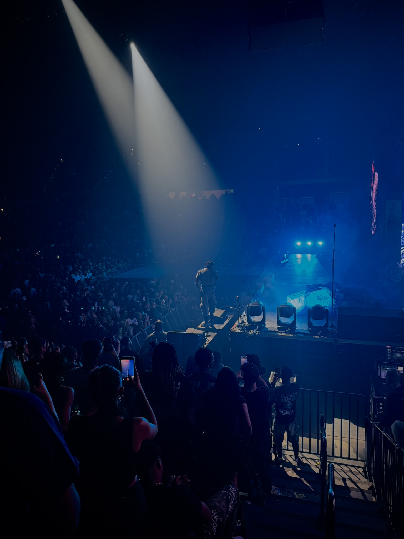 Concert stage under blue lighting