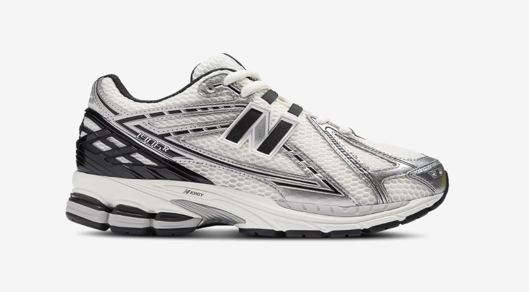 White and silver running sneaker on a clean white background